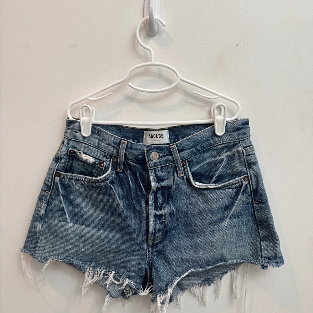 Agolde Distressed Blue Jean Shorts